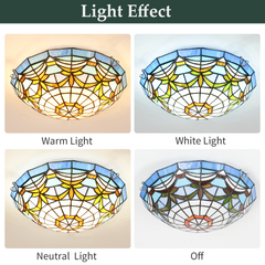 Aeyee Tiffany Style Ceiling Light Stained Glass Semi Flush Mount Ceiling Light Fixture Blue Close to Ceiling Light Elegant Flush Mount Lighting