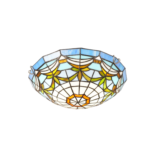 Aeyee Tiffany Style Ceiling Light Stained Glass Semi Flush Mount Ceiling Light Fixture Blue Close to Ceiling Light Elegant Flush Mount Lighting