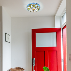 Aeyee Tiffany Style Ceiling Light Stained Glass Semi Flush Mount Ceiling Light Fixture Blue Close to Ceiling Light Elegant Flush Mount Lighting