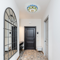 Aeyee Tiffany Style Ceiling Light Stained Glass Semi Flush Mount Ceiling Light Fixture Blue Close to Ceiling Light Elegant Flush Mount Lighting