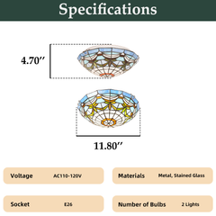Aeyee Tiffany Style Ceiling Light Stained Glass Semi Flush Mount Ceiling Light Fixture Blue Close to Ceiling Light Elegant Flush Mount Lighting