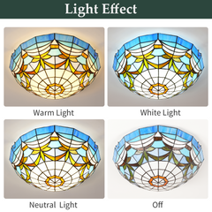Aeyee Tiffany Style Ceiling Light Stained Glass Semi Flush Mount Ceiling Light Fixture Blue Close to Ceiling Light Elegant Flush Mount Lighting