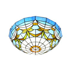 Aeyee Tiffany Style Ceiling Light Stained Glass Semi Flush Mount Ceiling Light Fixture Blue Close to Ceiling Light Elegant Flush Mount Lighting