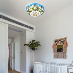 Aeyee Tiffany Style Ceiling Light Stained Glass Semi Flush Mount Ceiling Light Fixture Blue Close to Ceiling Light Elegant Flush Mount Lighting