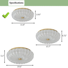 Glass Flush Mount Ceiling Light with Pumpkin Shaped Lampshade, LED Ceiling lamp, 3000K Warm Light Round Ceiling Light Fixtures