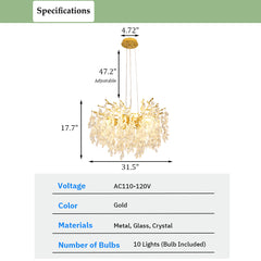 Aeyee Contemporary Crystal Chandelier, Gold Tree Branch Chandelier, Glass Pendant Light Fixture, Rainbow Glass Hanging Light, Adjustable Pendant Lights