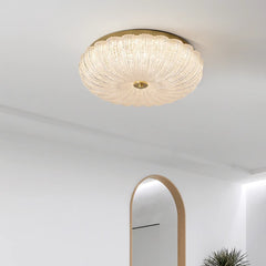 Glass Flush Mount Ceiling Light with Pumpkin Shaped Lampshade, LED Ceiling lamp, 3000K Warm Light Round Ceiling Light Fixtures