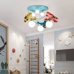 Aeyee Blue Airplane Ceiling Light Fixtures, Modern Boy Bedroom Ceiling Lamp, Modern Glass Globe Flush Mount Ceiling Light for Kids Room Nursery