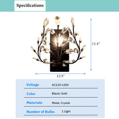 Aeyee Modern Crystal Wall Sconce, Elegant Wall Light, 1 Light Wall Mount Lamp for Entrance, Bedroom, Hallway