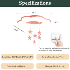 Aeyee Cloud Ceiling Light Fixtures, Kids Room Star Ceiling Light, Modern LED Ceiling Lamp for Girls Bedroom Nursery Pink Finish