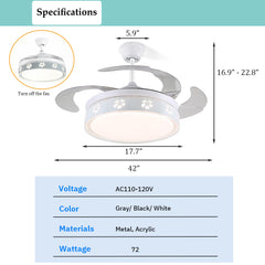 Aeyee Flower Ceiling Fan with Lights and Remote Control, 42" LED Ceiling Fan, Reversible Fan Chandeliers for Bedroom Kitchen