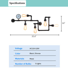 Aeyee Industrial Water Pipe Wall Sconce, Steam Punk Wall Mount Lamp, 35.4" Cool Wall Lamp for Bedroom, Bar