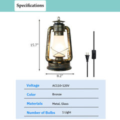 Aeyee Vintage Kerosene Table Lamp with Glass Shade, Nautical Style Night Light for Bedroom Nightstand Bronze Finish