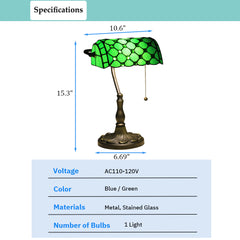 Aeyee Crystal Bead Table Lamp, Tiffany Desk Lamp, Elegant Bedside Table Lamp with Stained Glass Shade, Banker Lamp