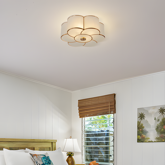 Aeyee Brass Flush Mount Ceiling Light, Vintage Frosted Glass Ceiling Lighting Fixture, 4 Lights Classic Ceiling Lamp