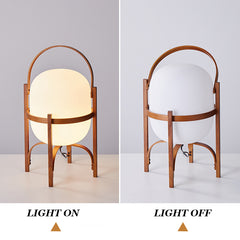 Aeyee Basket Table Lamp with Glass Shade, Modern Wood Bedside Lamp, Cute Night Light, Boho Style Desk Lamp for Bedroom Nightstand in Walnut