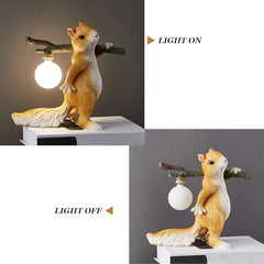 Aeyee Cute Squirrel Table Lamp, Squirrel Night Light, Kids Bedside Lamp with Glass Shade, Resin Base, Decorative Lights for Bedroom Nightstand