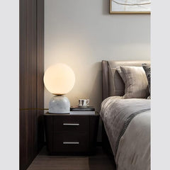 Aeyee Globe Bedside Lamp, Modern Cute Night Light with Glass Shade, Marble Base, Small Table Lamp for Bedroom