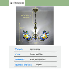 Aeyee Stained Glass Chandelier, Tiffany Style Hanging Light, Classic Blue Butterfly Pendant Light Fixture