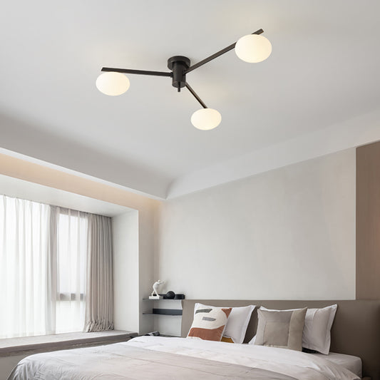 Aeyee Glass Semi Flush Mount Ceiling Light, Modern Sputnik Chandelier with Globe Frosted Glass Shade, Mid Century Ceiling Light Fixture for Bedroom, Hallway Black Finish