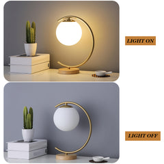 Aeyee Globe Bedside Lamp, Cute Glass Night Light with Wood Base, Mid Century Ball Table Lamp for Bedroom Nightstand