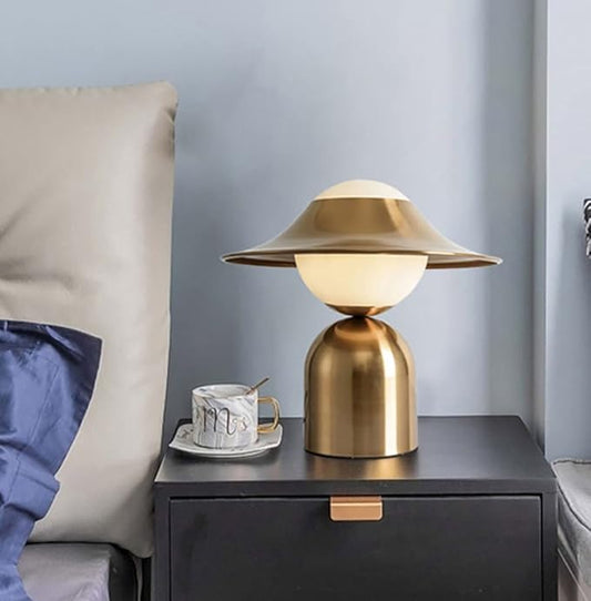 Aeyee Hat Shaped Bedside Lamp, Metal Base Table Lamp with Glass Shade, Cartoon Globe Night Light for Bedroom Reading Nightstand