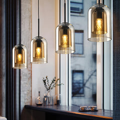 Aeyee Modern Glass Pendant Light Fixture, Double Glass Hanging Light, Adjustable Ceiling Pendant Light for Bedroom Kitchen Island