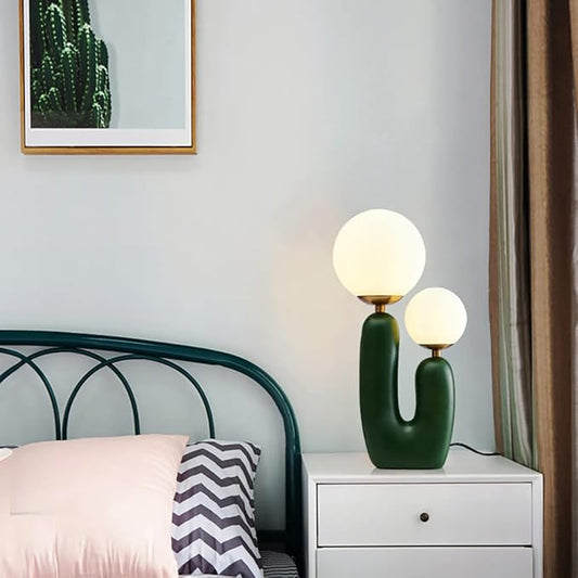 Aeyee Modern Bedside Lamp, Table Lamp with Glass Shade, Globe Night Light for Bedroom Reading Nightstand, Green