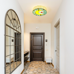 Aeyee Tiffany Style Ceiling Light Fixture Stained Glass Ceiling Lamp Moon and Star Shape Ceiling Light Vintage Round Flush Mount Lighting