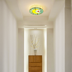 Aeyee Tiffany Style Ceiling Light Fixture Stained Glass Ceiling Lamp Moon and Star Shape Ceiling Light Vintage Round Flush Mount Lighting