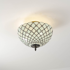 Aeyee Tiffany Style Ceiling Light Stained Glass Semi Flush Mount Ceiling Light Fixture Beads Pattern Close to Ceiling Light Vintage Light Blue Flush Mount Lighting for Foyer Hallway