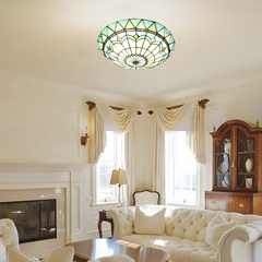 Aeyee Tiffany Style Ceiling Light Stained Glass Semi Flush Mount Ceiling Light Fixture Green Close to Ceiling Light Elegant Flush Mount Lighting