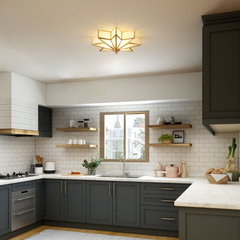 Aeyee Brass Flush Mount Ceiling Light - Star Shaped Lighting Fixture Bedroom Ceiling lamp with Glass Shade