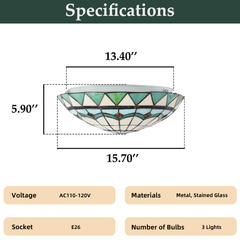 Aeyee Tiffany Style Ceiling Light Stained Glass Semi Flush Mount Ceiling Light Fixture Green Close to Ceiling Light Elegant Flush Mount Lighting