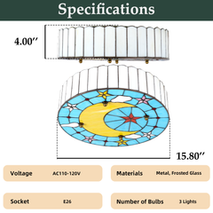 Aeyee Tiffany Style Ceiling Light Fixture Stained Glass Ceiling Lamp Moon and Star Shape Ceiling Light Vintage Round Flush Mount Lighting