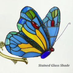 Aeyee Stained Glass Chandelier, Tiffany Style Hanging Light, Classic Blue Butterfly Pendant Light Fixture