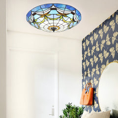 Aeyee Tiffany Ceiling Light, Antique Stained Glass Flush Mount Ceiling Light