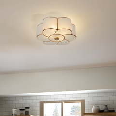 Aeyee Brass Flush Mount Ceiling Light, Vintage Frosted Glass Ceiling Lighting Fixture, 4 Lights Classic Ceiling Lamp