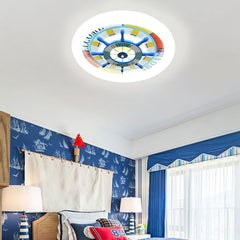 Aeyee Nautical Style Ceiling Light Fixtures, Kids Room Ceiling Light with Rudder Wood Shade, Modern LED Round Ceiling Lamp for Kid's Bedroom Nursery