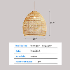 Bamboo Pendant Light Fixture - Aeyee Boho Style 1 Lights Rattan Pendant Lamp Woven Hanging Light for Kitchen Island Nursery