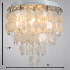 Aeyee Shell Flush Mount Ceiling Light, Round Crystal Drop Ceiling Lighting, 5 Lights Retro Tassel Light Fixture