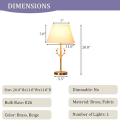 Aeyee Fabric Table Lamp Antler Desk Lamp Vintage Nightstand Night Light Tapered Drum Bedside Lamp for Bedroom Living Room
