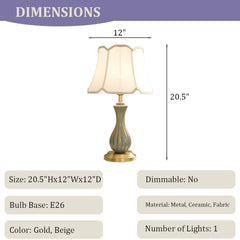 Aeyee Modern Ceramic Table Lamp Accent Desk Lamp with Fabric Shade Elegant Bedside Desk Nightstand Lamp for Bedroom Living Room Study Room