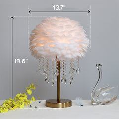 Aeyee Feather Bedside Lamp, Elegant Night Light, Crystal Desk Lamp Decorative Table Lamp, Girls Night Light for Bedroom