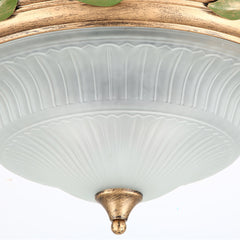 Vintage Glass Ceiling Light Fixtures, Elegant Green Leaves Ceiling lamp, Round Frosted Glass Semi Flush Mount Ceiling Ligh