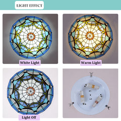 Aeyee Tiffany Ceiling Light, Antique Stained Glass Flush Mount Ceiling Light