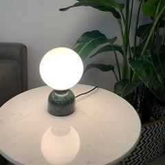 Aeyee Globe Bedside Lamp, Modern Cute Night Light with Glass Shade, Marble Base, Small Table Lamp for Bedroom