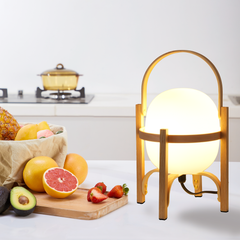 Aeyee Basket Table Lamp with Glass Shade, Modern Wood Bedside Lamp, Cute Night Light, Boho Style Desk Lamp for Bedroom Nightstand