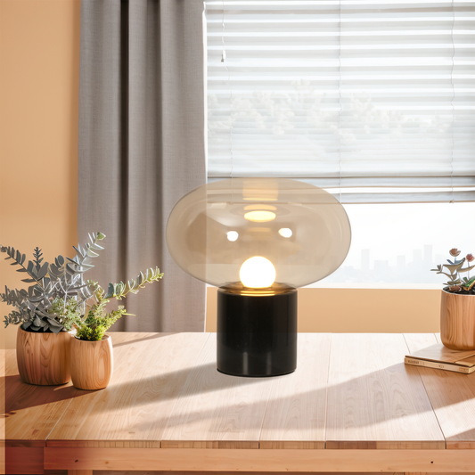 Aeyee Mushroom Shape Bedside Lamp with Marble Base, Glass Table Lamp, Small Night Light for Bedroom Office Nightstand