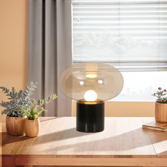 Aeyee Mushroom Shape Bedside Lamp with Marble Base, Glass Table Lamp, Small Night Light for Bedroom Office Nightstand